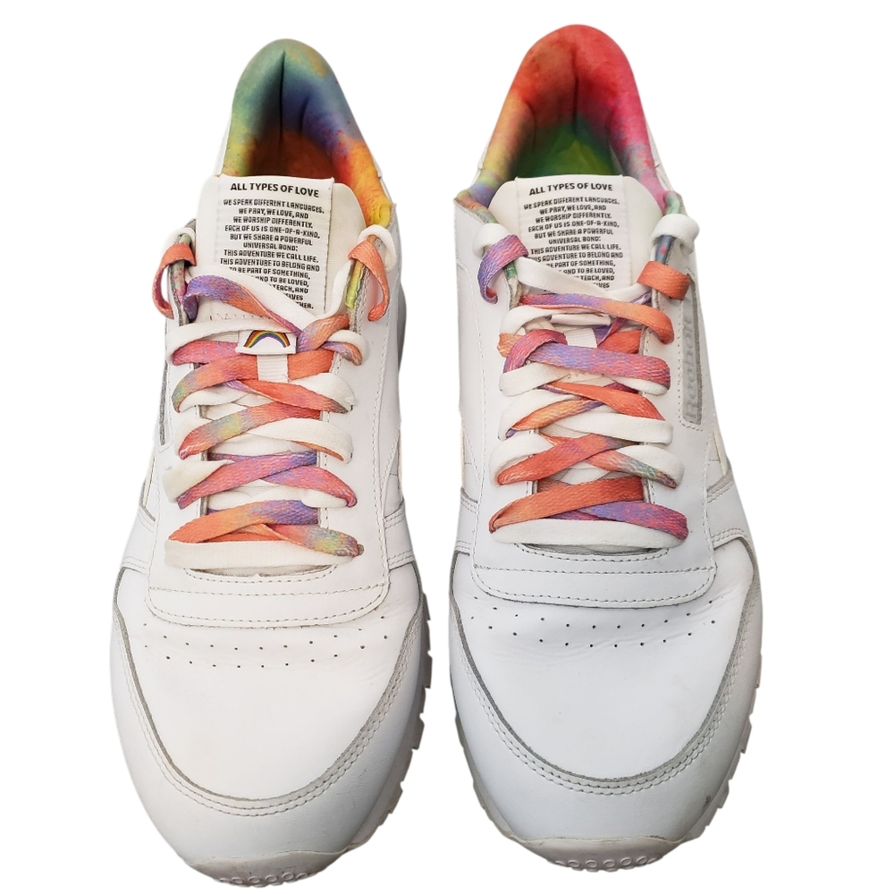 Reebok Classic Leather White Rainbow-Dyed Heel Lining Size 13